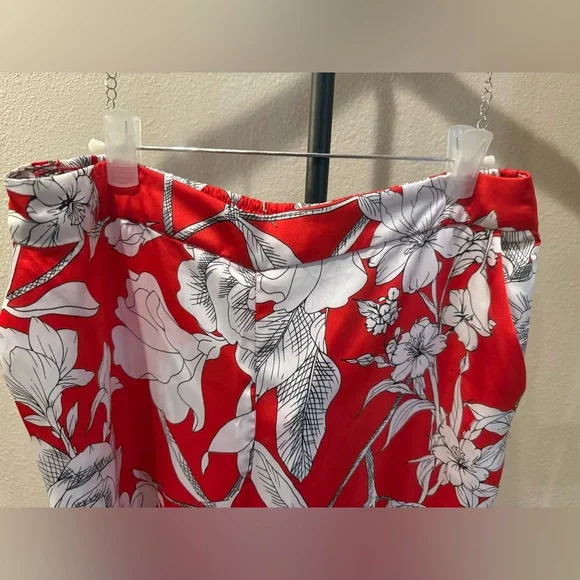 Elie Tahari Red Floral Wide Leg Pants NWT Silky Satin Flowy Palazzo Trousers - Picture 4 of 10